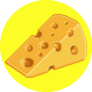 Cheese In Pixel Art Style On Neon Yellow Sticker