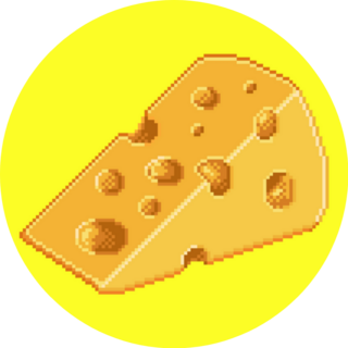 Cheese In Pixel Art Style On Neon Yellow Sticker
