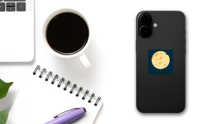 Cheese Moon Sticker on a Phone (New) example