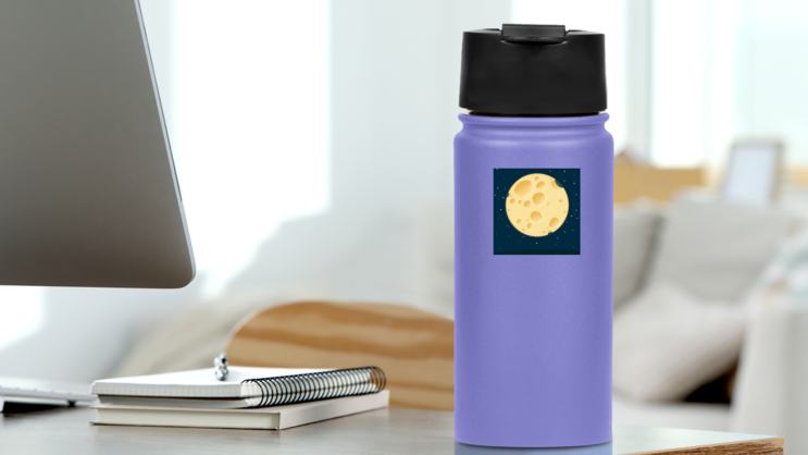 Cheese Moon Sticker on a Water Bottle (New) example
