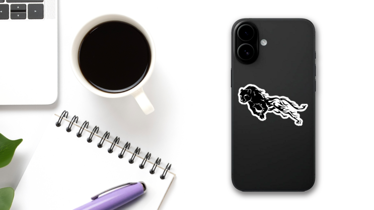 Cheetah Flaming Leap Sticker on a Phone (New) example
