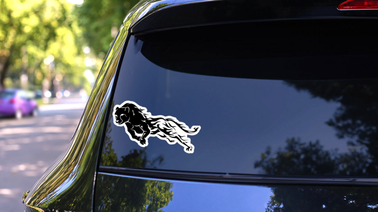 Cheetah Flaming Leap Sticker on a Rear Car Window (New) example