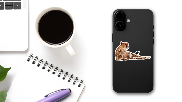 Cheetah Spotted Isolated At White Sticker on a Phone (New) example