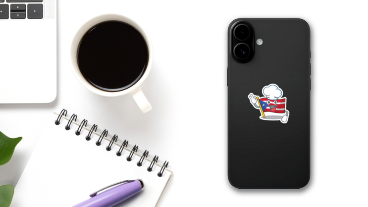 Chef Flag Puerto Rico Illustrated Character Sticker on a Phone (New) example