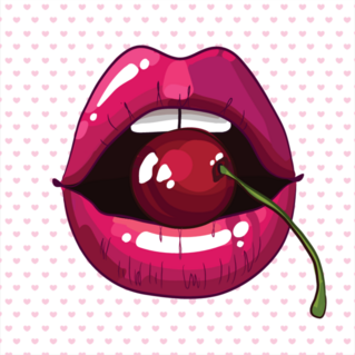 Cherry Lips On Heart Background