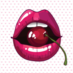 Cherry Lips On Heart Background