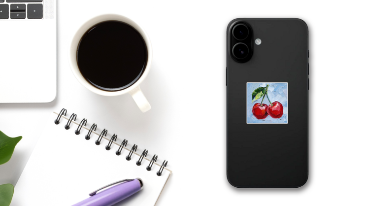 Cherry Painting Sticker on a Phone (New) example