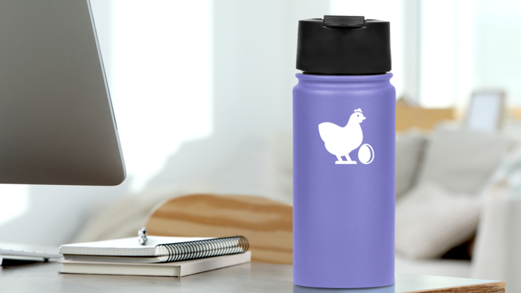 Chicken With Egg Sticker on a Water Bottle (New) example