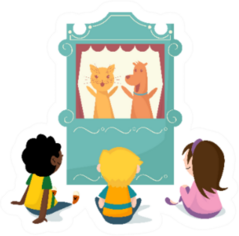 Children Watching Puppet Show Theatre Cartoon Sticker