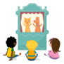 Children Watching Puppet Show Theatre Cartoon Sticker