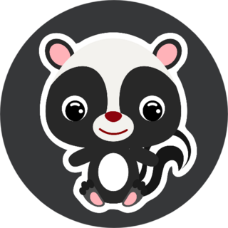 Childrens Cute Little Sitting Skunk On Black Background Sticker