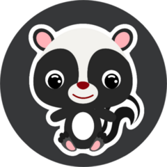 Childrens Cute Little Sitting Skunk On Black Background Sticker