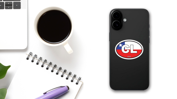 Chile Cl Flag Oval Sticker on a Phone (New) example