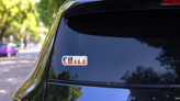 Chile Flag Text Sticker on a Rear Car Window (New) example