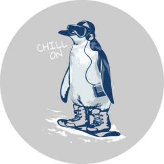 Chill On Slogan With Cartoon Penguin Snowboarding Sticker