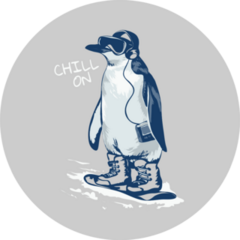 Chill On Slogan With Cartoon Penguin Snowboarding Sticker
