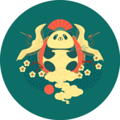 China Illustration With Panda Bear, Flying Cranes Sticker