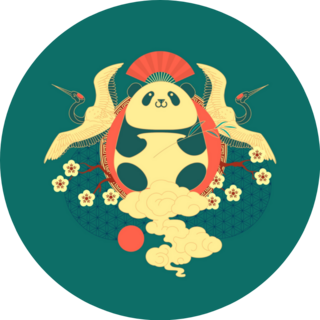 China Illustration With Panda Bear, Flying Cranes Sticker