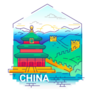 China - Modern Line Travel Illustration Sticker