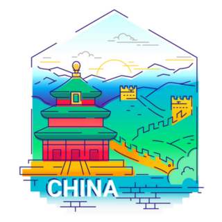 China - Modern Line Travel Illustration Sticker