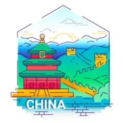 China - Modern Line Travel Illustration Sticker
