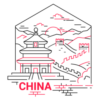 China - Modern Line Travel Illustration Sticker
