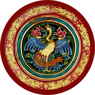 China Swan In The Temple With Red Background Sticker