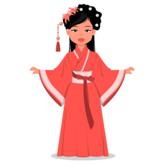Chinese Cartoon Girl In Beautiful Traditional Clothes Sticker