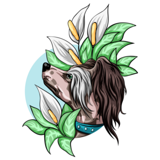 Chinese Crested Floral Sticker