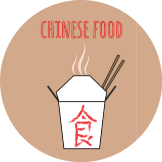 Chinese Food Illustration On Brown Sticker