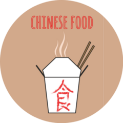Chinese Food Illustration On Brown Sticker
