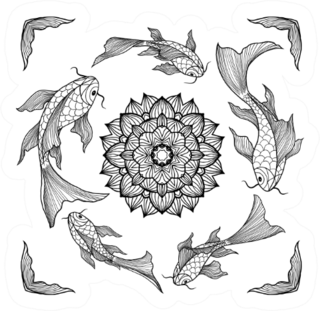 Chinese Koi Fishes Swimming Around Lotus Flower Sticker