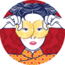 Chinese Lady In Retro Style Holding Pineapple Sticker