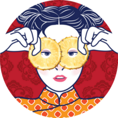 Chinese Lady In Retro Style Holding Pineapple Sticker