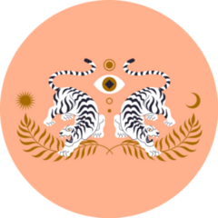 Chinese Tigers In Boho Asian Style Beautiful Sticker