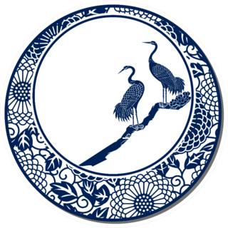 Chinese Traditional Blue And White Porcelain Cranes Sticker