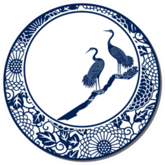 Chinese Traditional Blue And White Porcelain Cranes Sticker