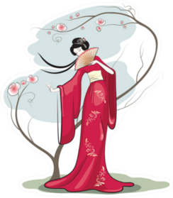 Chinese Woman With Hand Fan Sticker