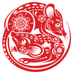 Chinese Zodiac Sign Two Rats Sticker