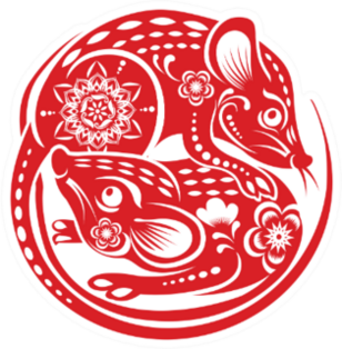 Chinese Zodiac Sign Two Rats Sticker