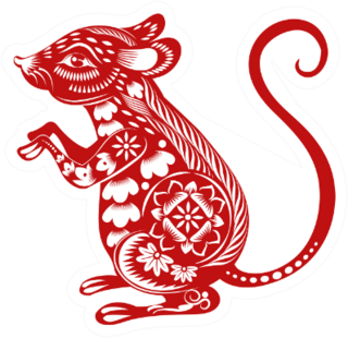 Chinese Zodiac Sign Year Of Rat Red Paper Sticker