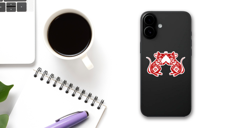 Chinese Zodiac Sign Year Of Rat Two Rats Kissing Sticker on a Phone (New) example