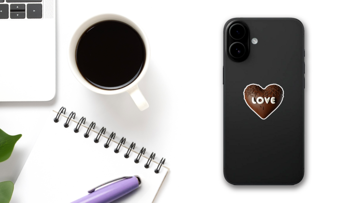 Chocolate Heart With Chocolate Sprinkles Love Sticker on a Phone (New) example