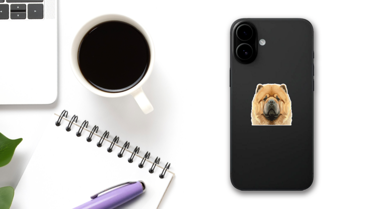 Chow Chow Face Sticker on a Phone (New) example