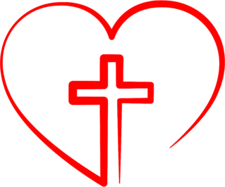 Christian Cross Icon Inside A Heart Sticker