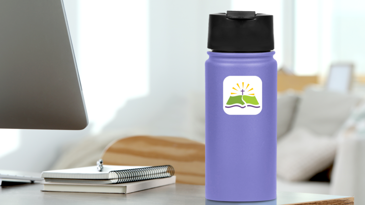 Christian Cross In Bible Sticker on a Water Bottle (New) example