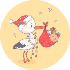 Christmas Cute Stork In Santa Hat Sticker