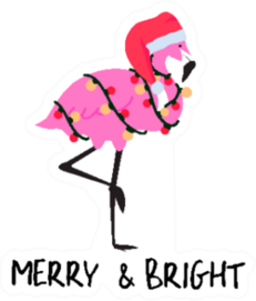 Christmas Flamingo Merry & Bright Sticker