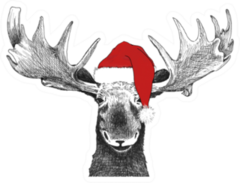 Christmas Moose With Santa Claus Hat Sticker