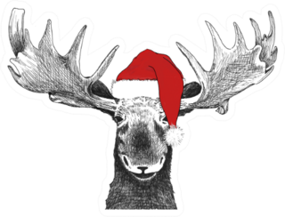 Christmas Moose With Santa Claus Hat Sticker